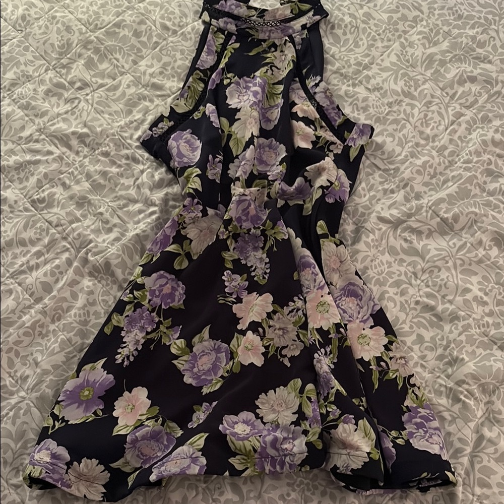 Floral Sleeveless Dress - Purple and White
